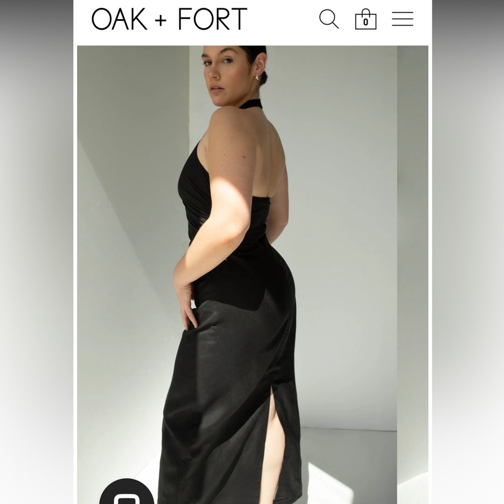 Oak + Fort Black M Linen Asymmetrical Dress